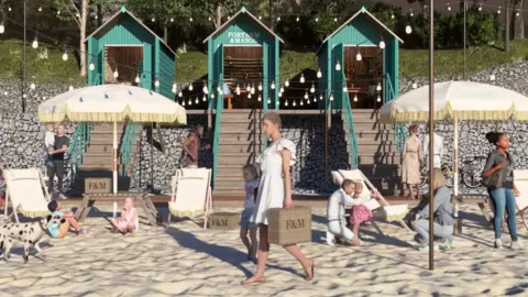 Fortnum & Mason Promotional material of huts on Watergate Bay