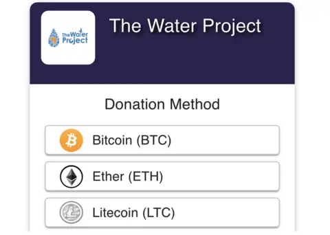 The Bitcoin payment widget on a charity website