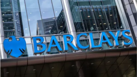 Mike Kemp Getty Images Barclays logo on HQ building in Canary Wharf