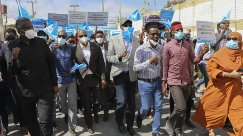 EPA The opposition protesters in Mogadishu, Somalia - 19 February 2021