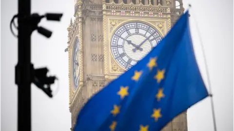 Getty Images Eu flag outside the Westminster Parliament