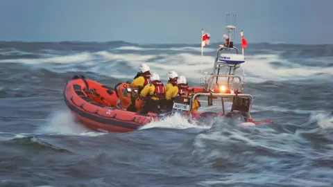 Helen Cowan RNLI's Cullercoats crew during a training exercise on Wednesday night