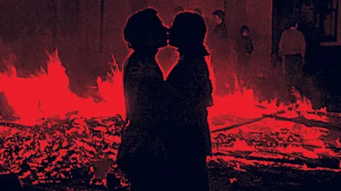 Jimmy Turrell The album's cover art focuses on a picture taken by street photographer Bill Kirk, of a couple embracing in the aftermath of a riot in 1970’s Belfast