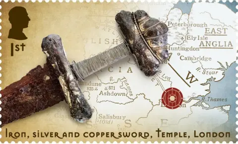 Royal Mail A stamp featuring an image of iron, silver and copper sword found in London