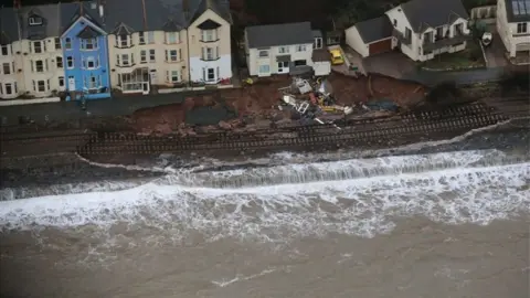 Network Rail Dawlish rail line after sea damage