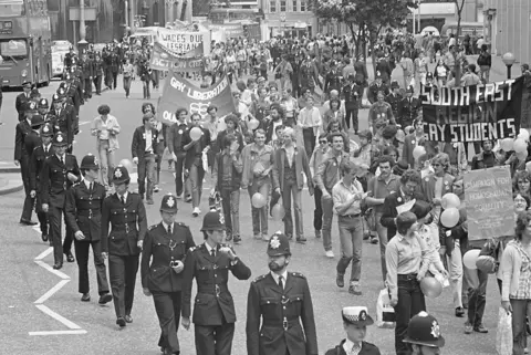 Robert Workman Archive, Bishopsgate Institute People attend the Pride march in 1979