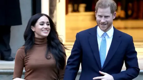 Getty Images Prince Harry, Duke of Sussex and Meghan, Duchess of Sussex depart Canada House