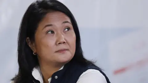 EPA Peruvian presidential candidate Keiko Fujimori attends a press conference in Lima, Peru, 7 June 2021
