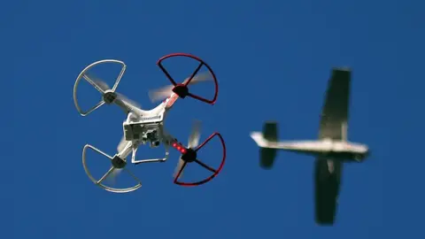 Getty Images Drone and aircraft