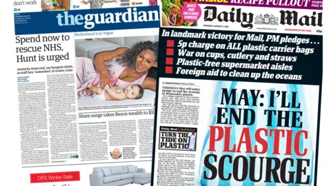 Composite image showing Guardian and Daily Mail front pages