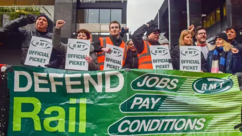 Getty Images RMT strikers on the picket line at London Euston in 2023