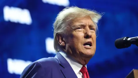 Getty Images Former President Donald Trump speaks to guests at the 2023 NRA-ILA Leadership Forum on April 14, 2023 in Indianapolis, Indiana