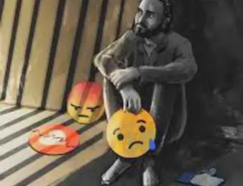 @Nime_BD Cartoonist Nime's cartoon of Wallid Kechida of Hirak Memes behind bars