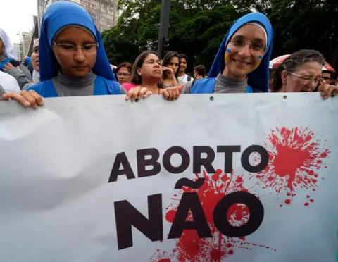 Getty Images Anti-abortion protest i in São Paulo, Brazil, on 3 December 2018.