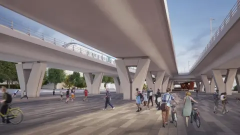 HS2 CGI of piers and deck sections