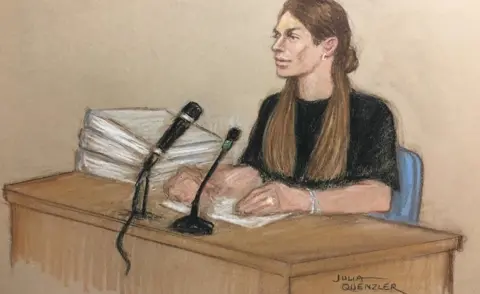 Julia Quenzler/BBC Court sketch of Coleen Rooney giving evidence