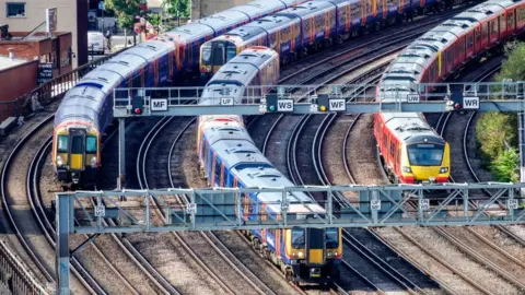 Getty Images Trains running side-by-side