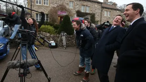 Getty Images David Cameron and George Osborne on the Emmerdale set