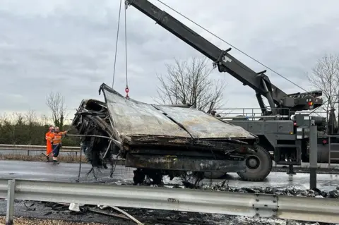 Steve Hubbard/BBC Lorry fire on M11