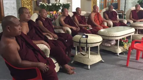 Photo of monks with Ma Ba Tha in a BBC interview