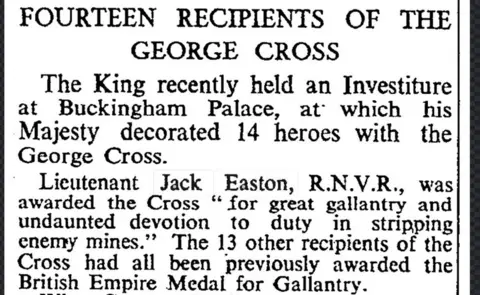 London Gazette Citation of award