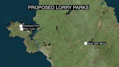 Map showing proposed lorry park locations