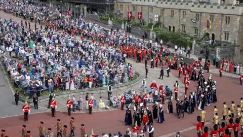 Toby Shepheard/PA Wire A view of a crowd as guests arrive at St George's Chapel to attend the annual Order of the Garter Service at Windsor Castle. on 15 June 2026