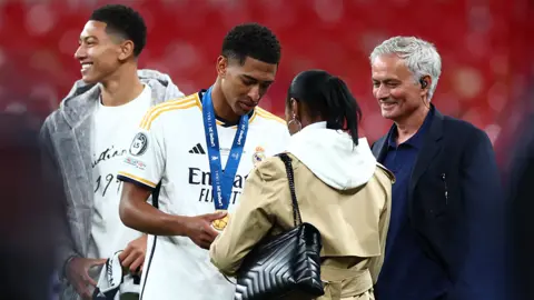 Getty Images Jobe Bellingham, Jude Bellingham, Denise Bellingham and Jose Mourinho