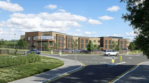 Charterpoint An artist's impression of a care home with a white car in front