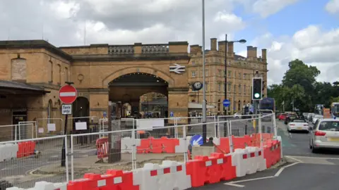 Google York Station, with roadworks ongoing in the foreground.