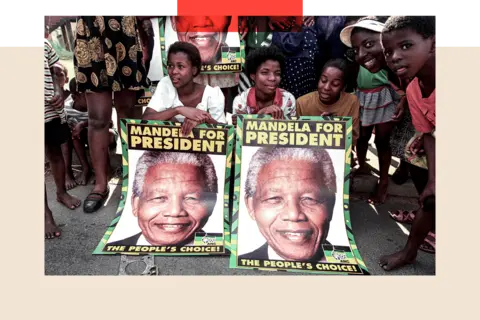 Getty Images 1994 picture of people campaigning for Nelson Mandela