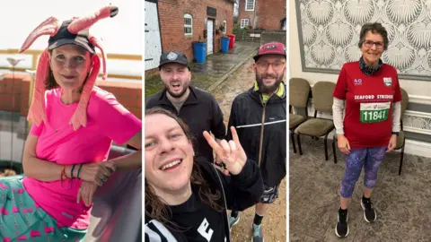 A compilation photo of various different people. They are all in running attire. 