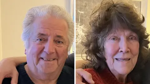 Supplied Headshot of Mr and Mrs Line - on the left is Mr Line with grey hair and a dark top. On the right is his wife who has dark curly hair and is wearing a red top