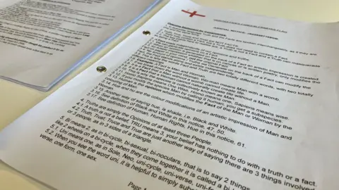 Lewis Adams/BBC Documents from the so-called Federal Postal Court. It gives an extensive breakdown of what it perceives common words to be.