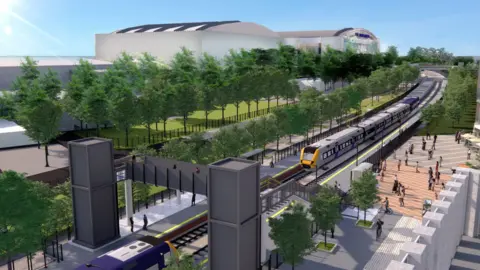 Network Rail/YTL How North Filton train station, next to the new arena, would look