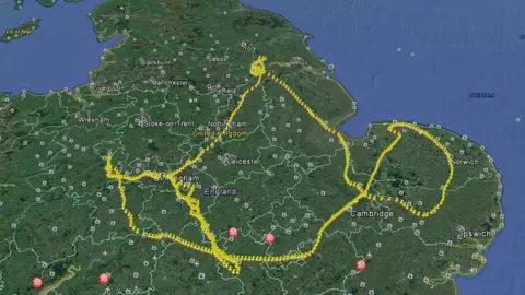 Google/University of York A map of the bird's flight