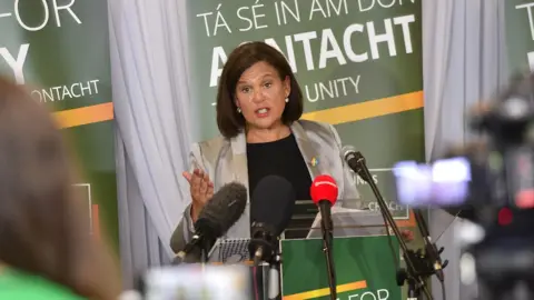 Pacemaker Mary Lou McDonald speaks at a party event in Belfast