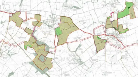 A map showing areas greyed out to show where solar panels will be built 