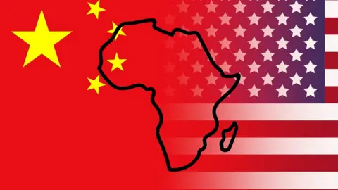 Composite of Chinese and US flags with African continent