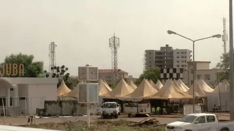AFP A makeshift terminal of tents at Juba Airport in Juba, South Sudan