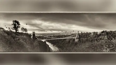 Simon Williams Photo taken of balloons over Clifton Suspension Bridge with 1890s camera