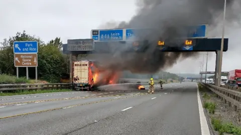 Driver very lucky to escape M1 Leicester lorry fire