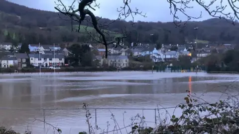 BBC Underwater... Machen Rugby Club's ground on Sunday morning