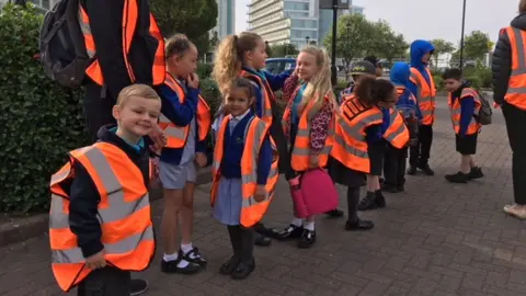 Children gathered for walking bus