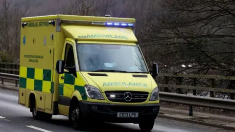 A view of staff from the Welsh Ambulance Service Trust answering an emergency call on March 18, 2023 in Abercarn, Wales.
