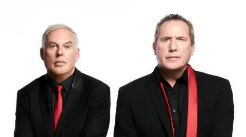 Ed Miles Publicity photograph of the electronic pop pioneers Orchestral Manoeuvres in the Dark. The image features Paul Humphreys and Andy McCluskey.