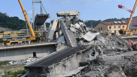 EPA Collapsed Morandi bridge, in Genoa, Italy, 19 August 2018