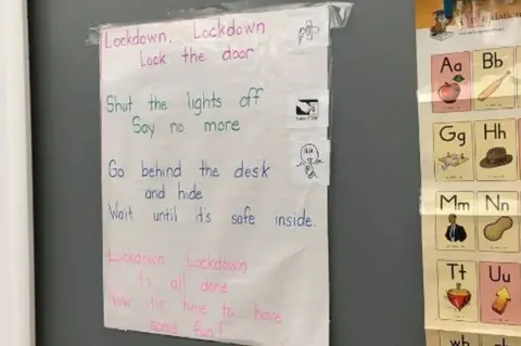 Twitter/Georgy Cohen A picture of the poster tweeted by Georgy Cohen, featuring the rhyme to teach children shooting drills