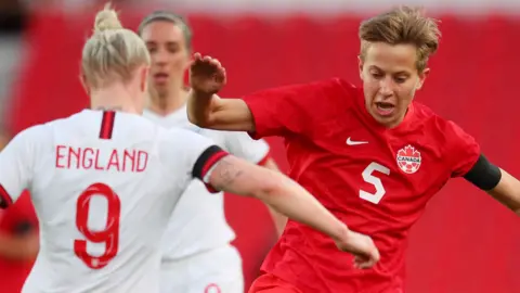 Action shot for England v Canada in April 2021