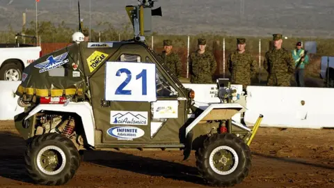 Getty Images DARPA (Defense Advanced Research Projects Agency) Challenge on March 13, 2004 near Barstow, California.